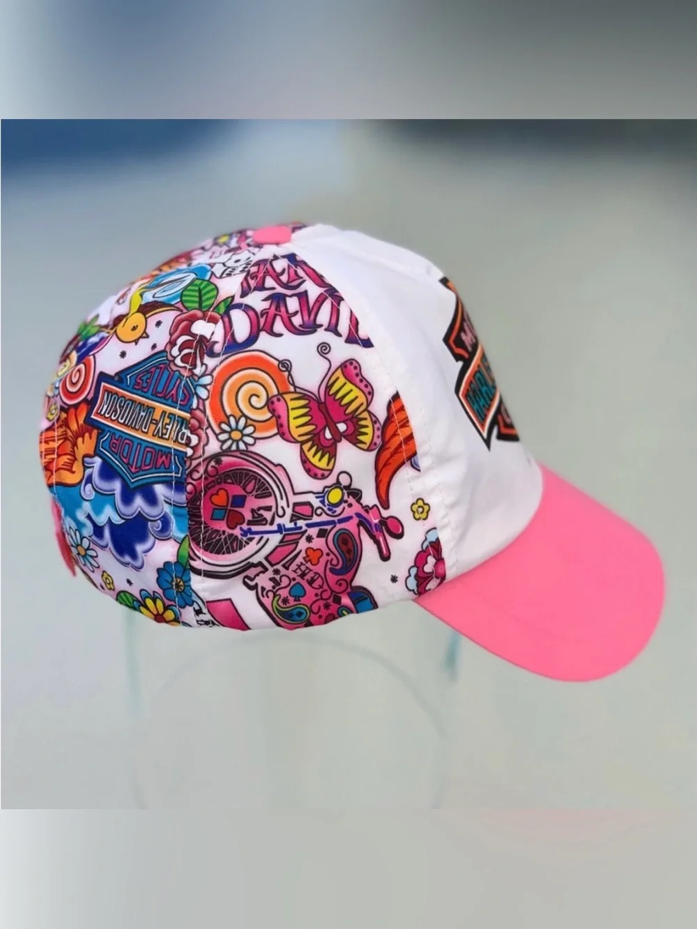 Harley-Davidson Girl’s Pink Glitter Sugar Skull and Butterflies Hat ~ 4-14